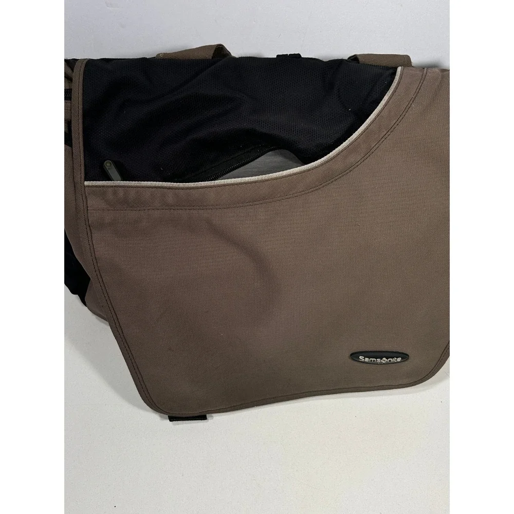 Samsonite Messenger Bag Brown Black Canvas Laptop Shoulder Travel Work Bag